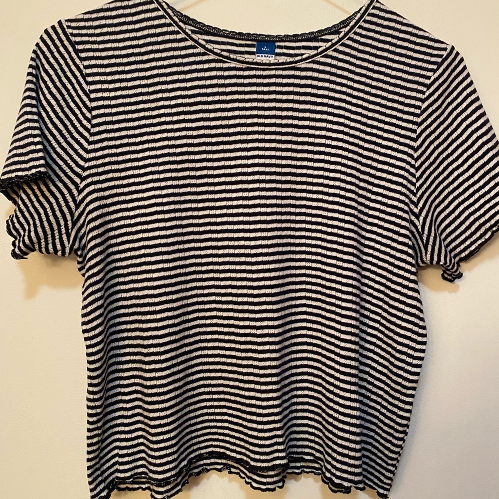 Navy and White Striped Short Sleeve Tee